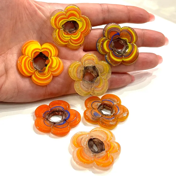 Artisan Handmade Chunky Marbled Glass Flower Beads Size Between 35 40mm 5 pcs in a pack Peppy Beads Earrings