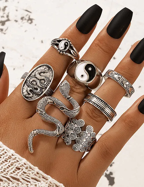 02 Rings RS86 Silver Color 7 pc Ring Set