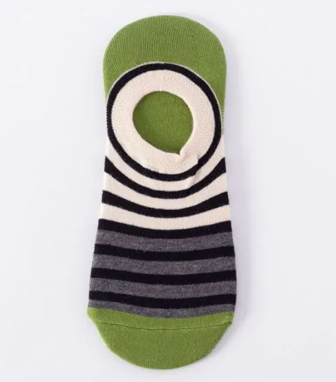 POLLY Rings SF232 Green Gray Black Stripe Low Cut Socks