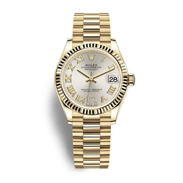 Bracelets Rolex Rolex Datejust 31mm Ref 2782780028 Silver Dial 18K Yellow Gold President Bracelet Womens Watch