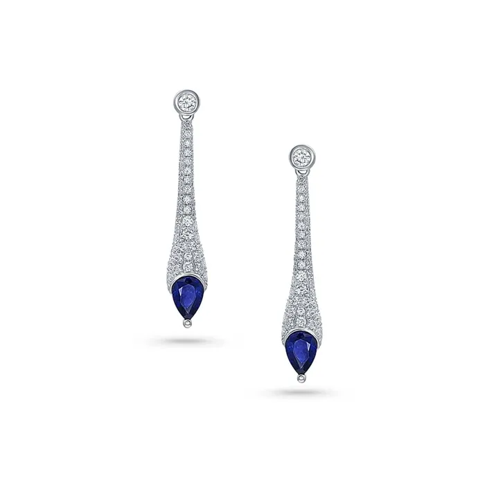 CJ Charles Jewelers 18k White Gold Sapphire Diamond PearShaped Drop Earrings Earrings