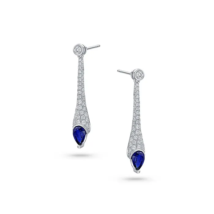 CJ Charles Jewelers 18k White Gold Sapphire Diamond PearShaped Drop Earrings Earrings CJ Charles Jewelers 18k White Gold Sapphire Diamond PearShaped Drop Earrings Earrings