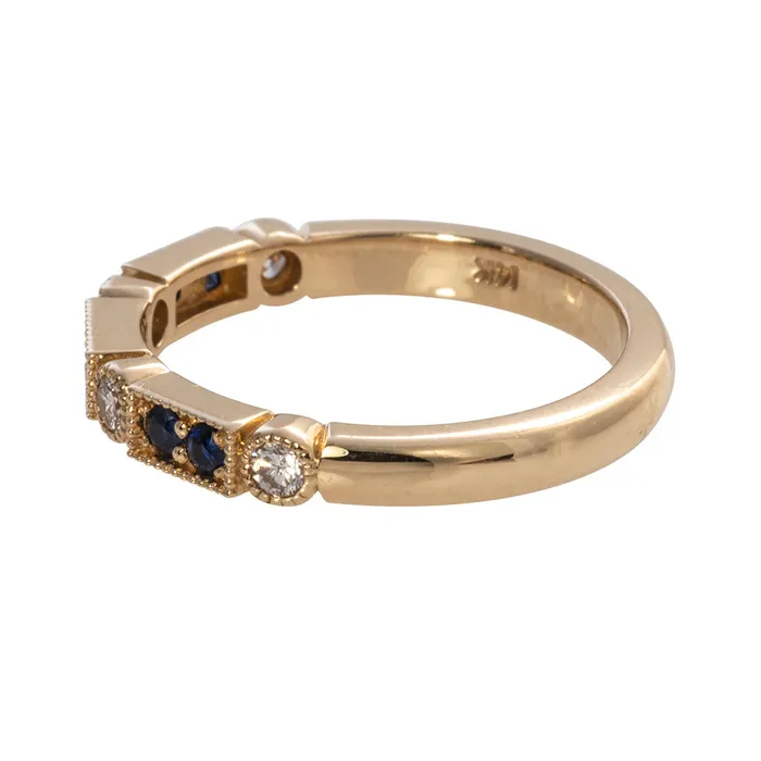 Croghans Rings Sapphire Diamond 14K Yellow Gold Milgrain Band