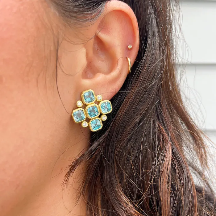 Mazza Earrings Mazza Blue Zircon Diamond 18K Yellow Gold Earrings
