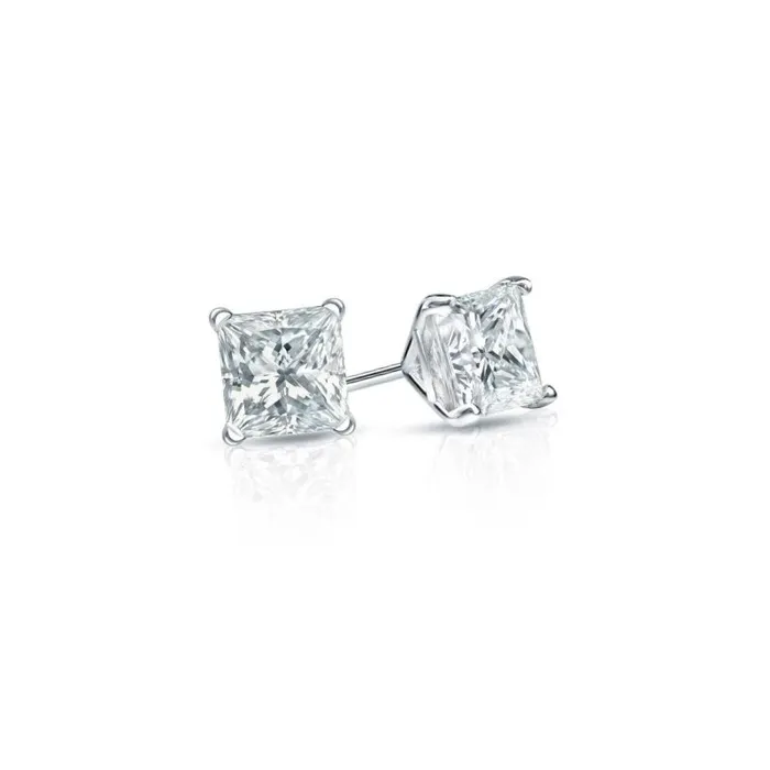 Earrings GB 1 Carat Princess Cut Natural Earth Mined Diamond Stud Earring 14K White Gold Earrings GB 1 Carat Princess Cut Natural Earth Mined Diamond Stud Earring 14K White Gold