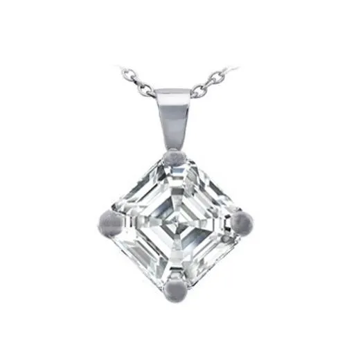GB Necklaces Asscher Natural Earth Mined Diamond Necklace Pendant 150 Carat White Gold 14K