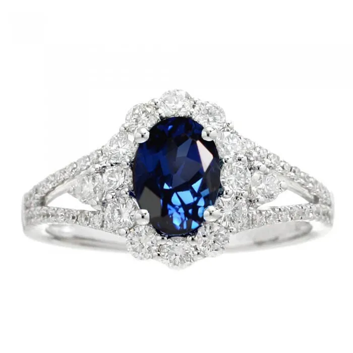 GB Rings 2 Ct Oval Ceylon Sapphire And Natural Earth Mined Diamond Wedding Ring White Gold 14K GB Rings 2 Ct Oval Ceylon Sapphire And Natural Earth Mined Diamond Wedding Ring White Gold 14K