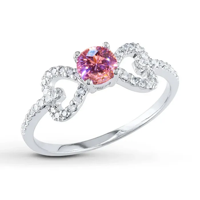 GB Round Cut 3 Ct Pink Sapphire And Natural Earth Mined Diamonds Fancy Ring White Gold 14K Rings GB Round Cut 3 Ct Pink Sapphire And Natural Earth Mined Diamonds Fancy Ring White Gold 14K Rings