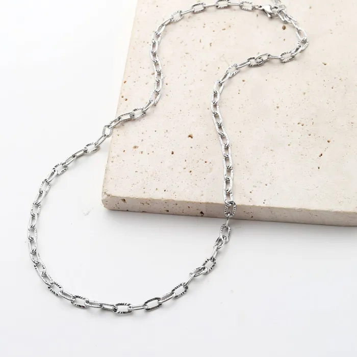 Hey Happiness Necklaces Textured Link Chain Necklace Silver Hey Happiness Necklaces Textured Link Chain Necklace Silver