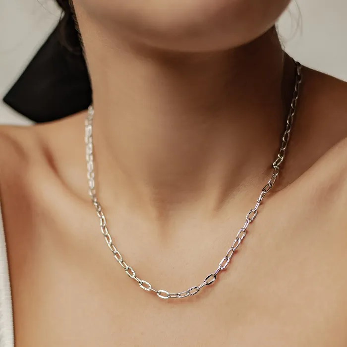 Hey Happiness Necklaces Textured Link Chain Necklace Silver Hey Happiness Necklaces Textured Link Chain Necklace Silver