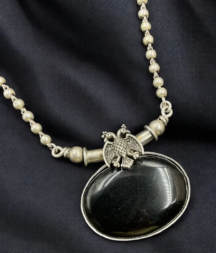 Silversmith Necklaces The Zyama Silver Gandaberunda Onyx Necklace Black