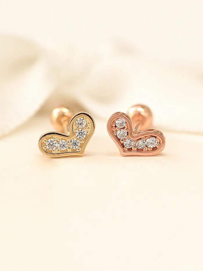 MinimalBijoux Earrings 14K gold Lovely Heart cartilage earring 20g