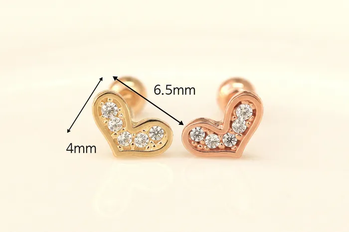 MinimalBijoux Earrings 14K gold Lovely Heart cartilage earring 20g