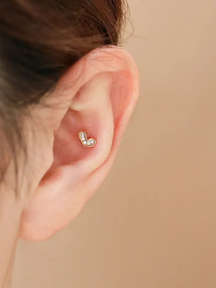 MinimalBijoux Earrings 14K gold Lovely Heart cartilage earring 20g