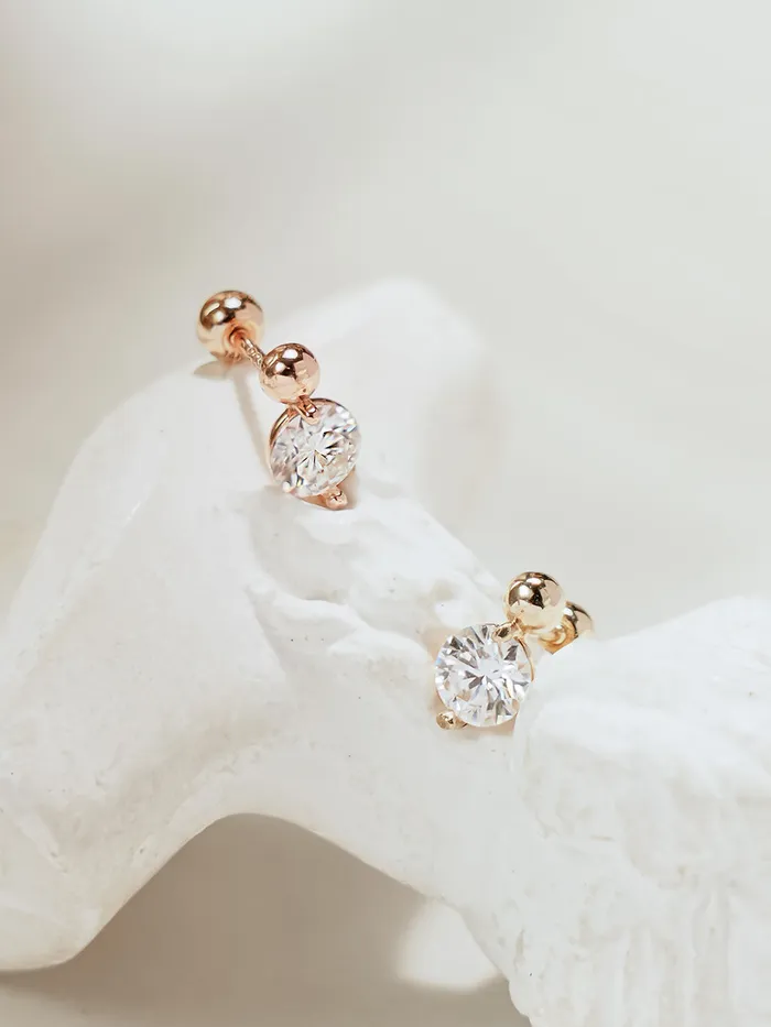 MinimalBijoux Earrings 14K Gold Moissanite Mini Ball Cartilage Earring 20G18G16G
