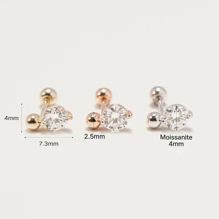 MinimalBijoux Earrings 14K Gold Moissanite Mini Ball Cartilage Earring 20G18G16G