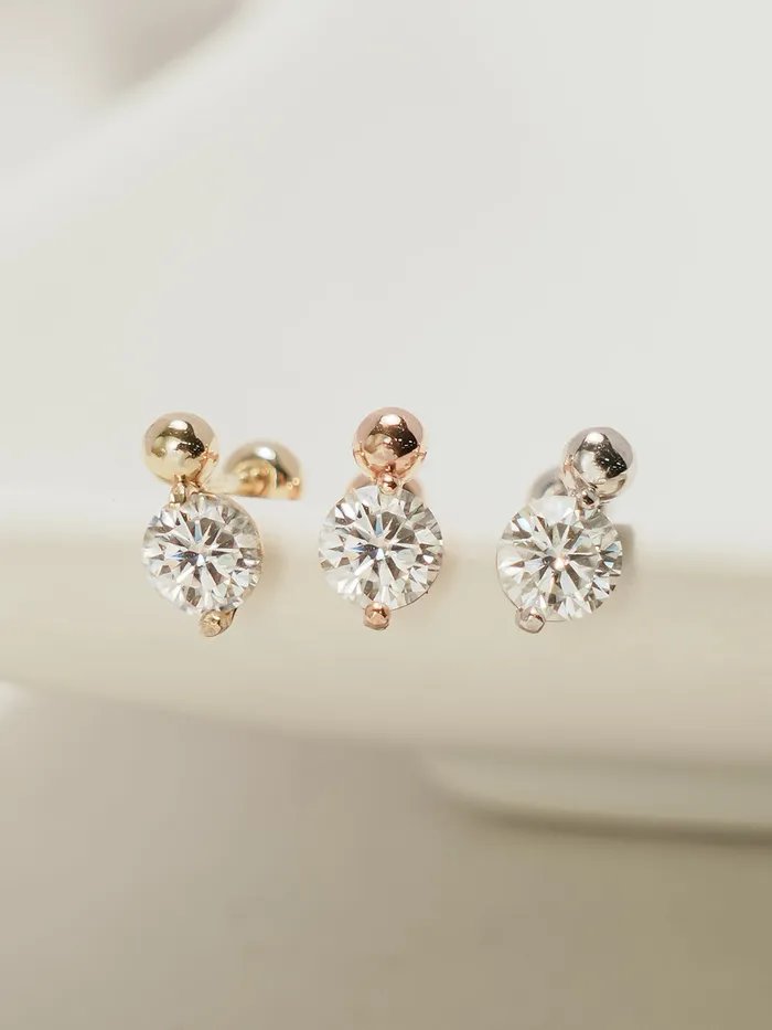 MinimalBijoux Earrings 14K Gold Moissanite Mini Ball Cartilage Earring 20G18G16G