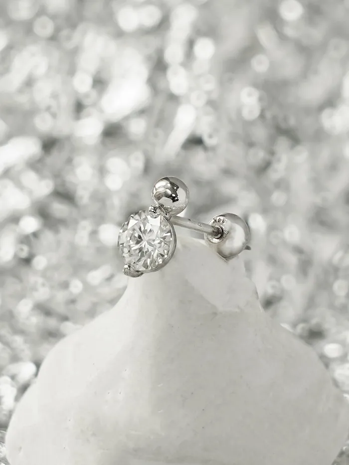 MinimalBijoux Earrings 14K Gold Moissanite Mini Ball Cartilage Earring 20G18G16G