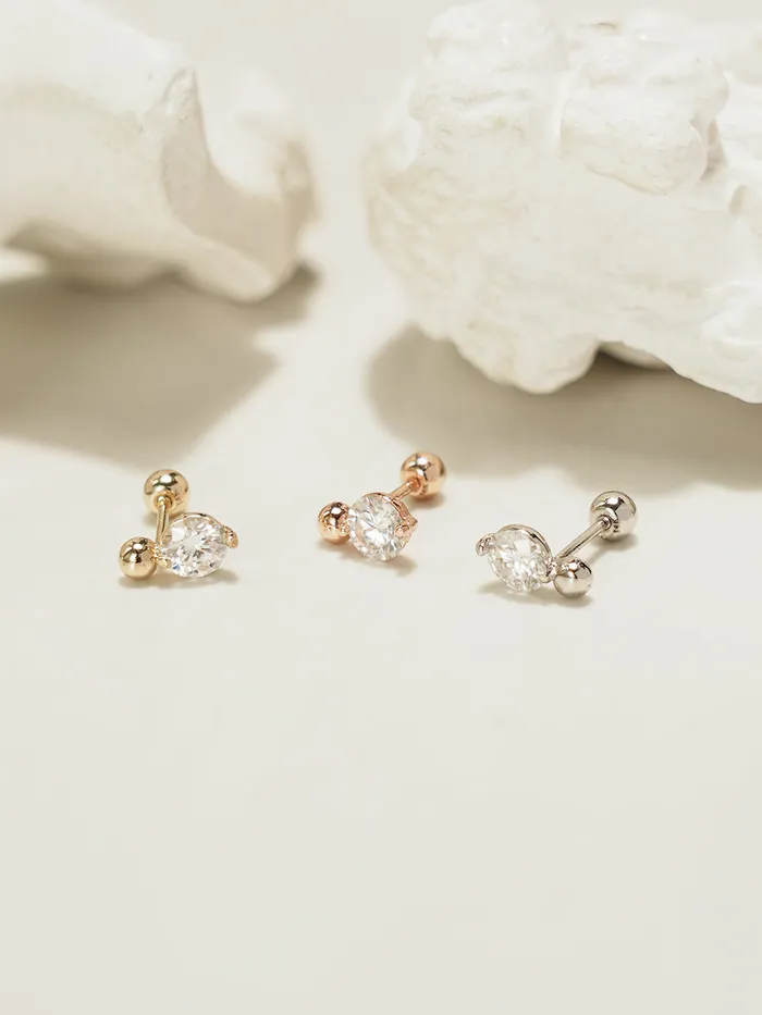 MinimalBijoux Earrings 14K Gold Moissanite Mini Ball Cartilage Earring 20G18G16G