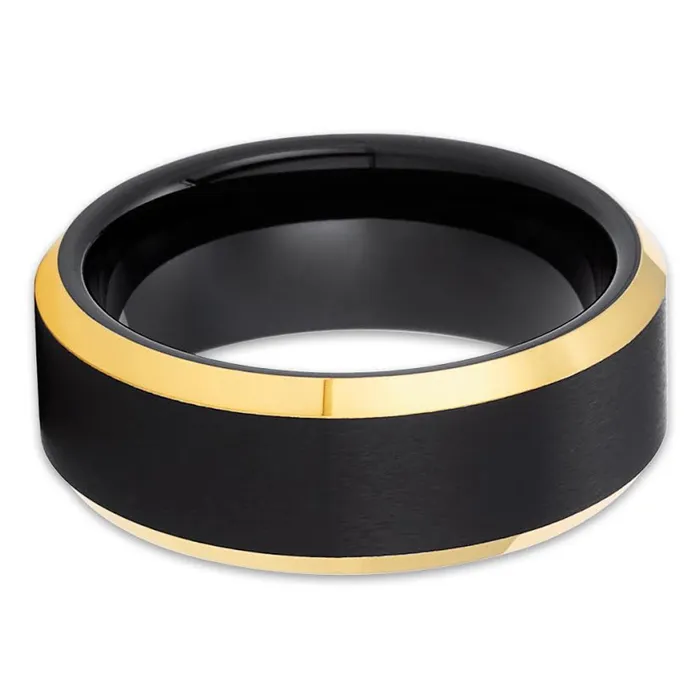 Black Wedding Ring Yellow Gold Wedding Ring Black Tungsten Ring 18k Yellow Gold Clean Casting Jewelry Rings