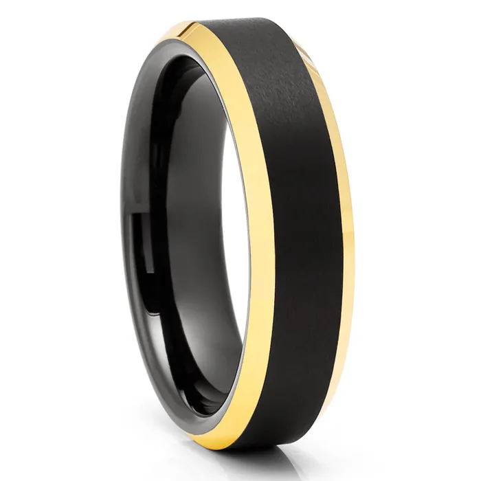 Black Wedding Ring Yellow Gold Wedding Ring Black Tungsten Ring 18k Yellow Gold Clean Casting Jewelry Rings