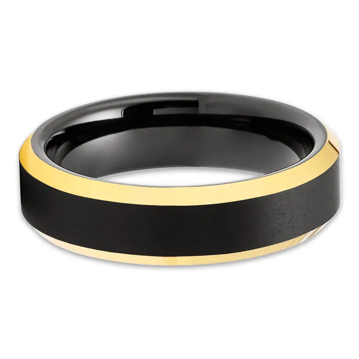 Black Wedding Ring Yellow Gold Wedding Ring Black Tungsten Ring 18k Yellow Gold Clean Casting Jewelry Rings