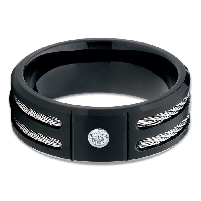 Clean Casting Jewelry Rings Black Titanium Ring White Diamond Ring Titanium Ring Black Titanium Ring