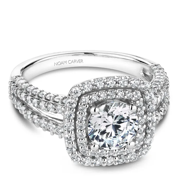 International Diamond Center Noam Carver White Gold 4Row Split Shank Diamond Engagement Ring Setting with Double Halo 106 CTW Rings