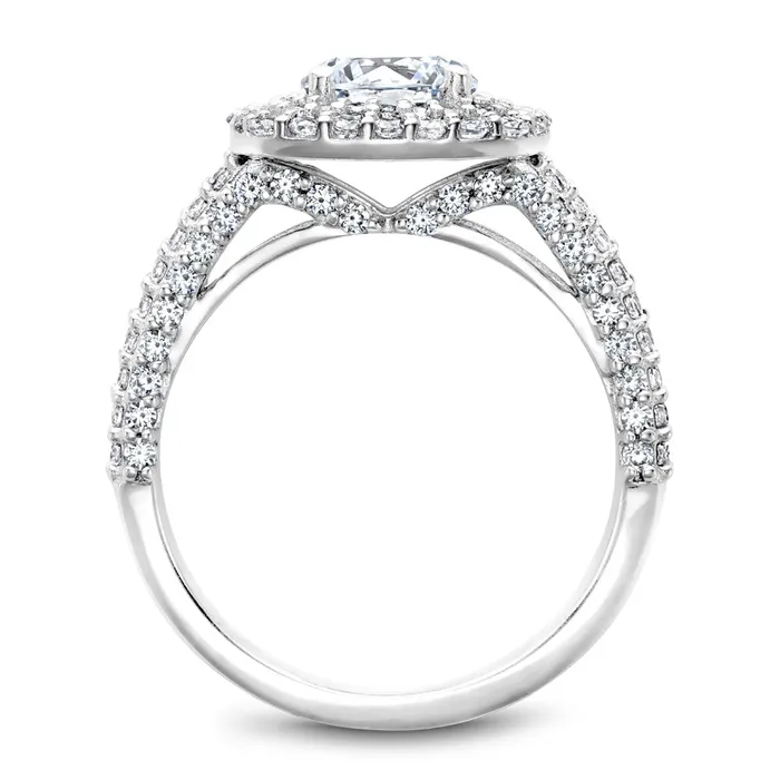 International Diamond Center Noam Carver White Gold 4Row Split Shank Diamond Engagement Ring Setting with Double Halo 106 CTW Rings