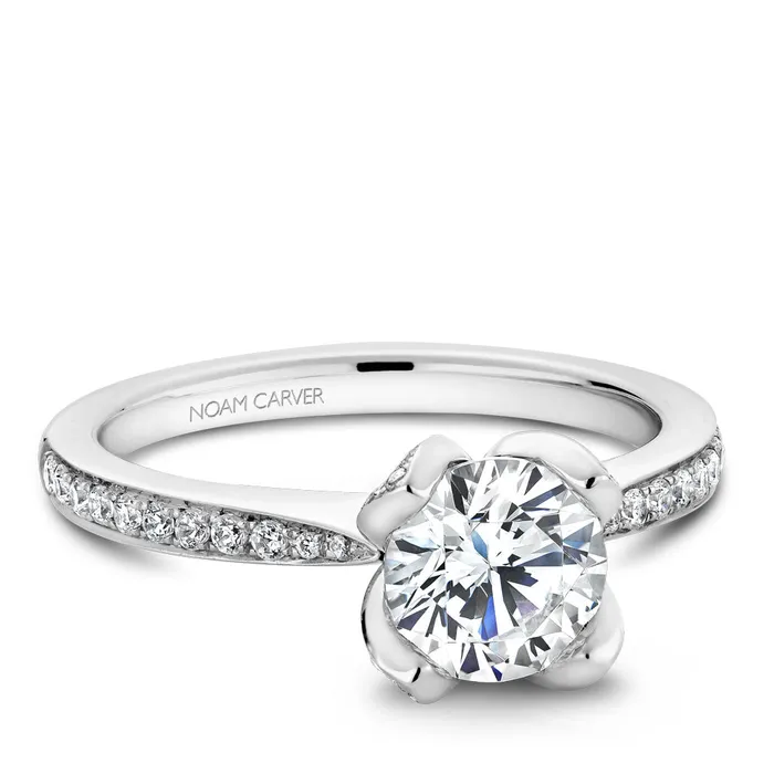 International Diamond Center Rings Noam Carver White Gold Diamond Engagement Ring Setting with Flower Crown 031 CTW