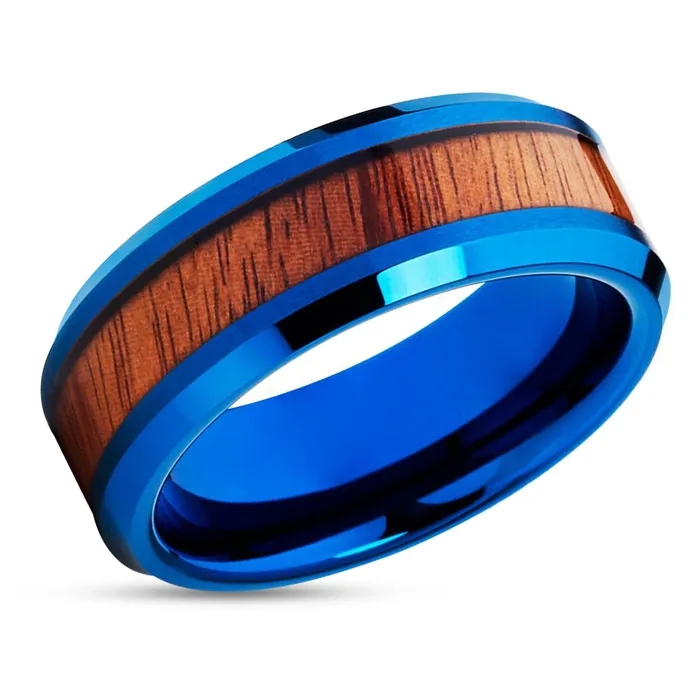 Koa Wood Tungsten Wedding Band Blue Tungsten Ring Blue Tungsten 8mm Clean Casting Jewelry Rings Koa Wood Tungsten Wedding Band Blue Tungsten Ring Blue Tungsten 8mm Clean Casting Jewelry Rings