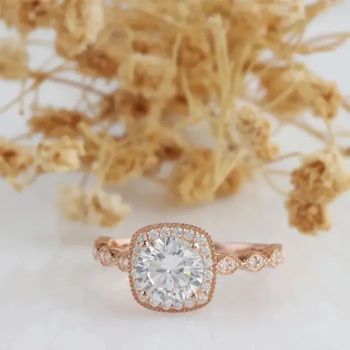 Luxus Moissanite Rings 14k Halo Rose Gold Engagement Rings Moissanite 12ct Luxus Moissanite Rings 14k Halo Rose Gold Engagement Rings Moissanite 12ct