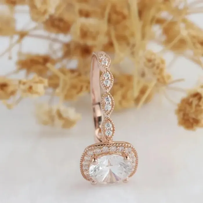 Luxus Moissanite Rings 14k Halo Rose Gold Engagement Rings Moissanite 12ct