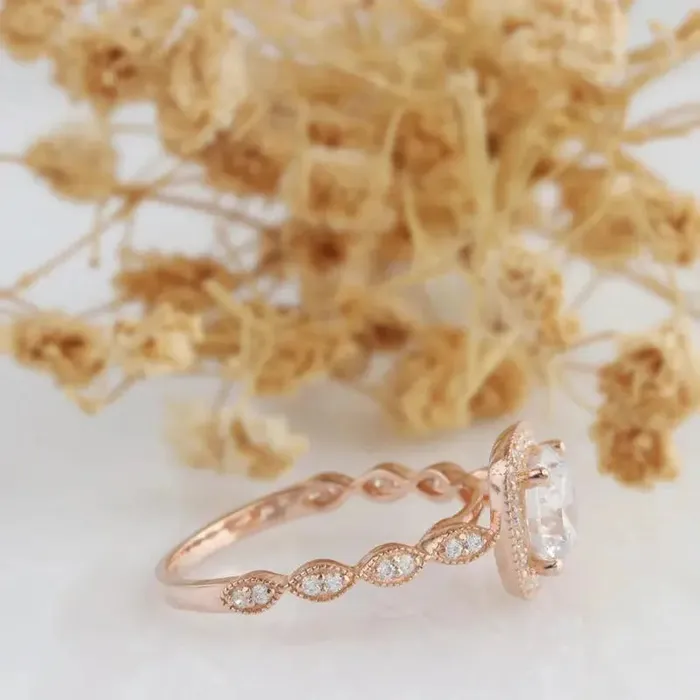 Luxus Moissanite Rings 14k Halo Rose Gold Engagement Rings Moissanite 12ct