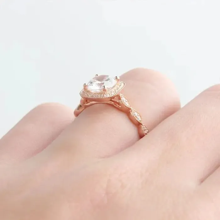 Luxus Moissanite Rings 14k Halo Rose Gold Engagement Rings Moissanite 12ct