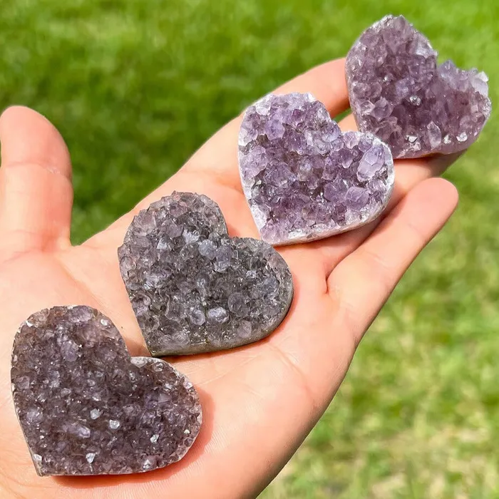 Magic Crystals Druzy Amethyst Heart Cluster Charm Necklaces