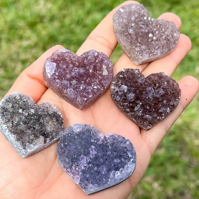 Magic Crystals Druzy Amethyst Heart Cluster Charm Necklaces