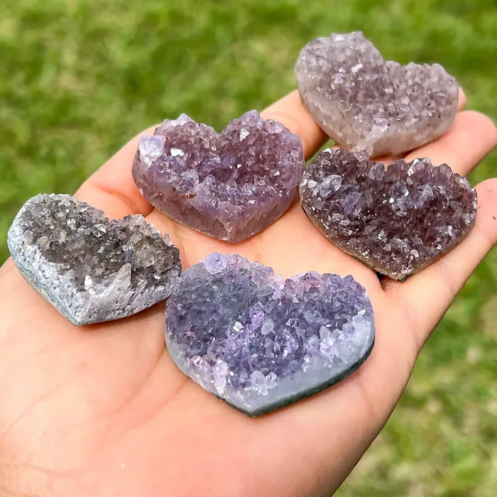 Magic Crystals Druzy Amethyst Heart Cluster Charm Necklaces