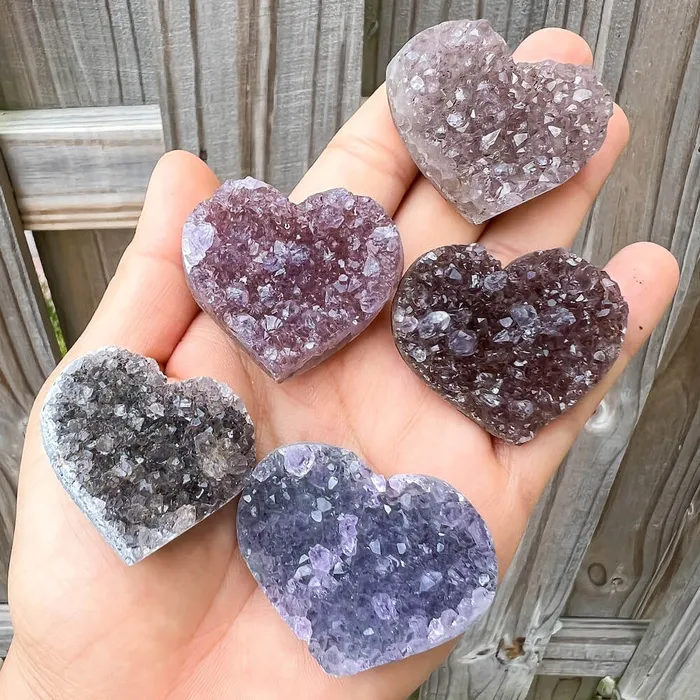 Magic Crystals Druzy Amethyst Heart Cluster Charm Necklaces