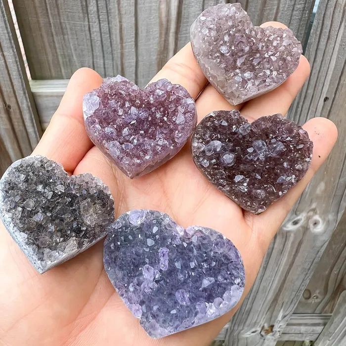 Magic Crystals Druzy Amethyst Heart Cluster Charm Necklaces