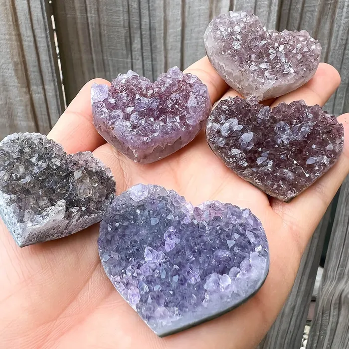 Magic Crystals Druzy Amethyst Heart Cluster Charm Necklaces