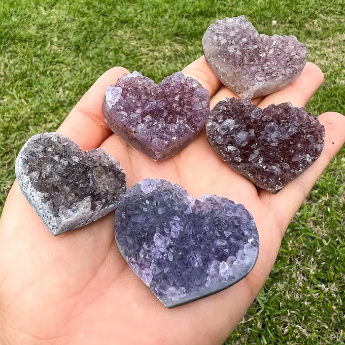 Magic Crystals Druzy Amethyst Heart Cluster Charm Necklaces