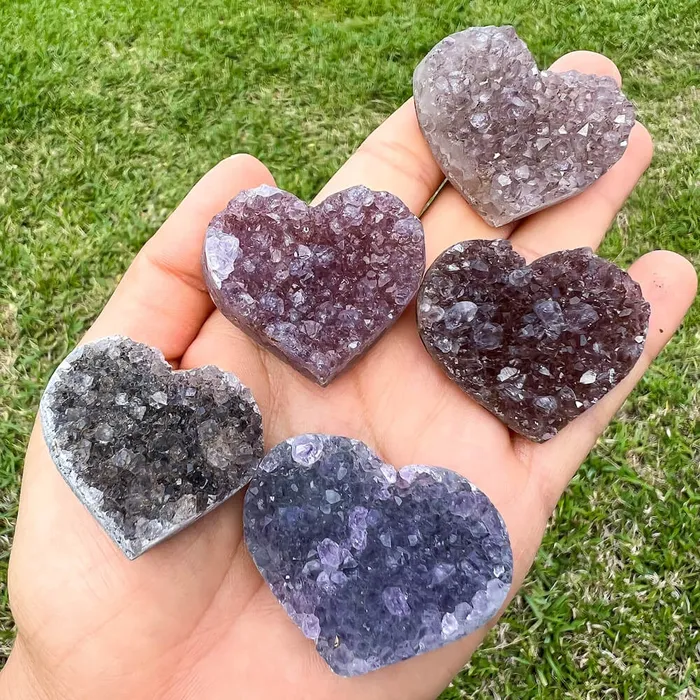 Magic Crystals Druzy Amethyst Heart Cluster Charm Necklaces