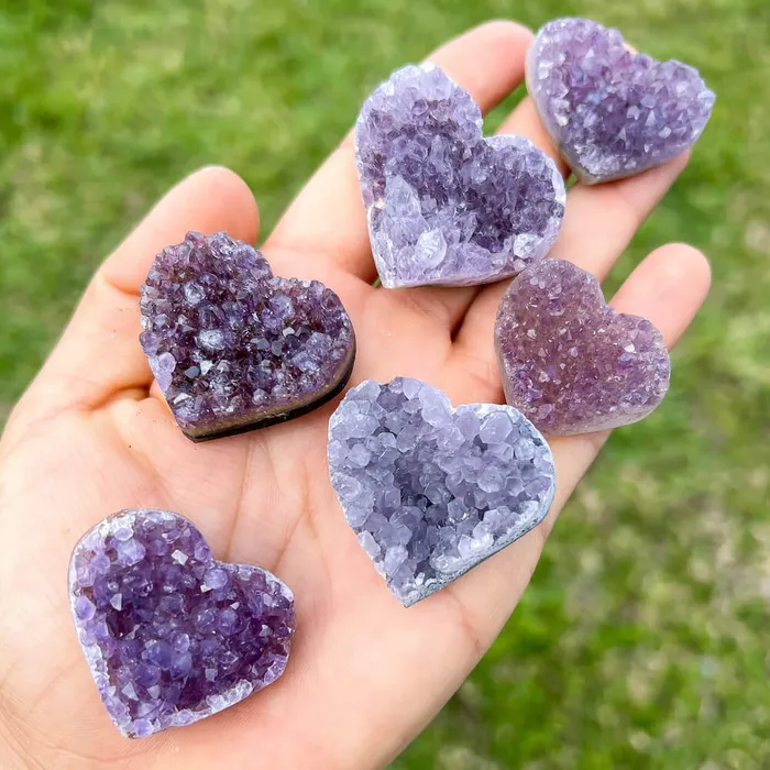 Magic Crystals Druzy Amethyst Heart Cluster Charm Necklaces