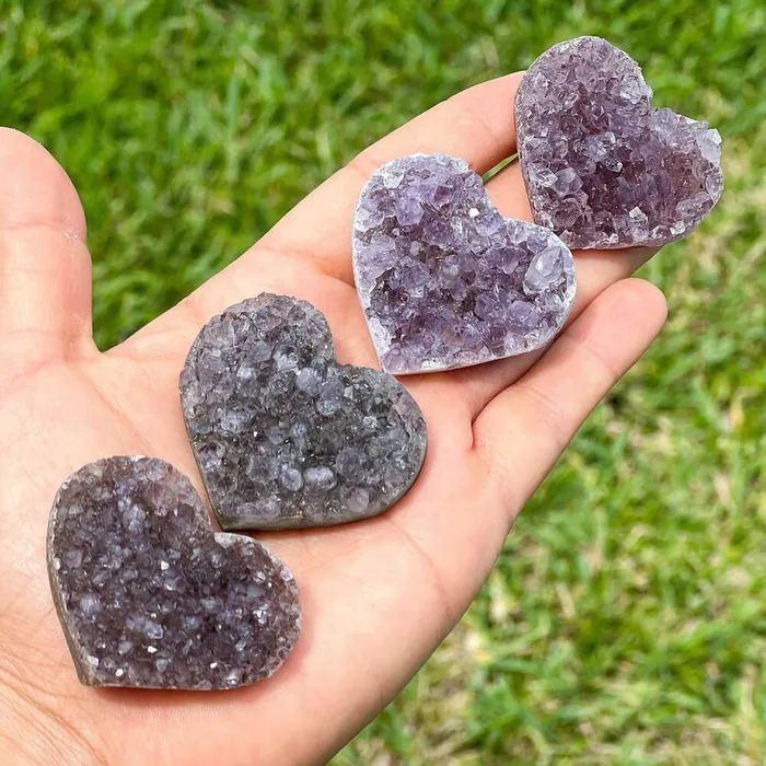 Magic Crystals Druzy Amethyst Heart Cluster Charm Necklaces