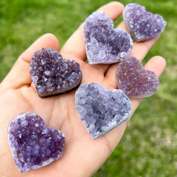 Magic Crystals Druzy Amethyst Heart Cluster Charm Necklaces