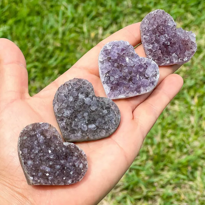 Magic Crystals Druzy Amethyst Heart Cluster Charm Necklaces