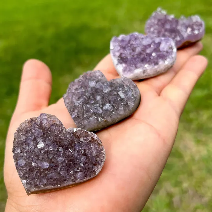 Magic Crystals Druzy Amethyst Heart Cluster Charm Necklaces
