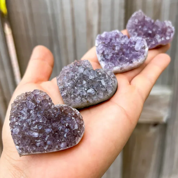 Magic Crystals Druzy Amethyst Heart Cluster Charm Necklaces