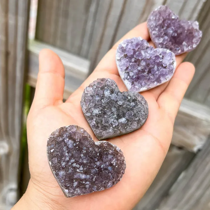 Magic Crystals Druzy Amethyst Heart Cluster Charm Necklaces